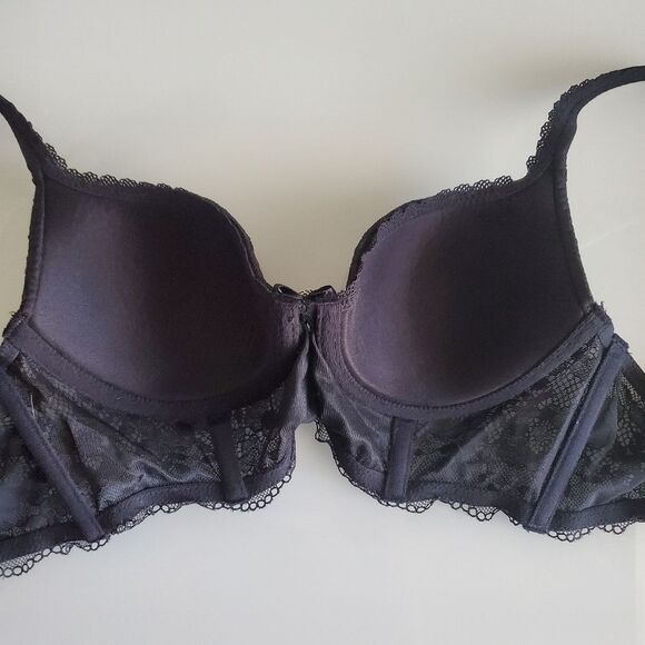 Victoria’s Secret Bra 32B Black Lace Lined Demi Padded Push-up Underwire - Picture 4 of 6